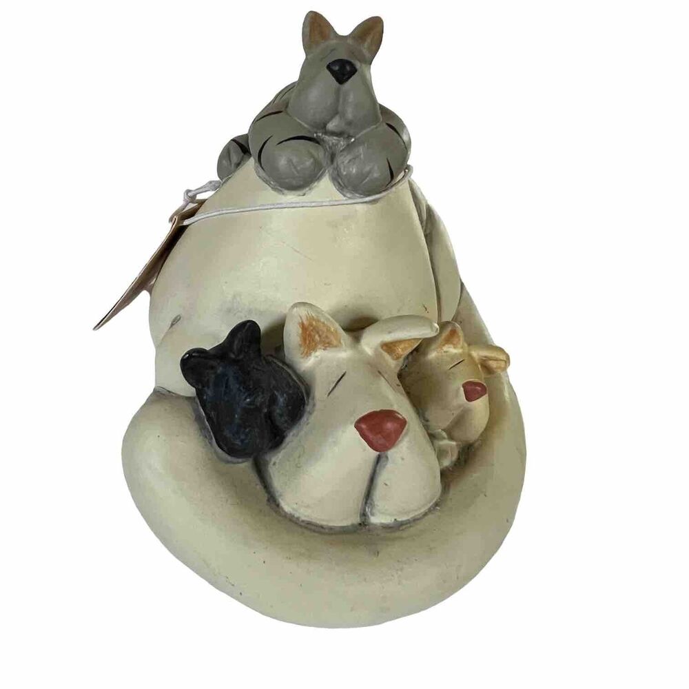 Crazy Mountain Mama Cat Figurine with Kittens Clay Art sculpture